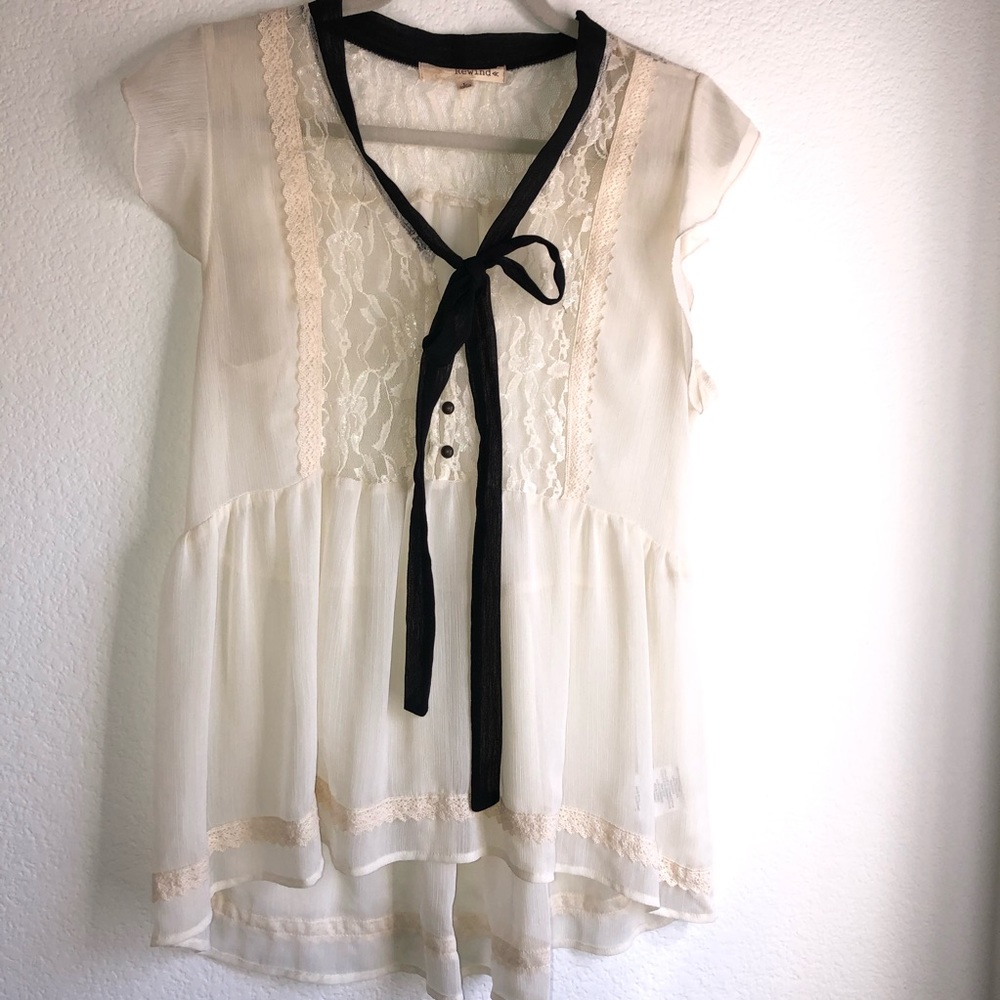 Cream lace blouse with necktie